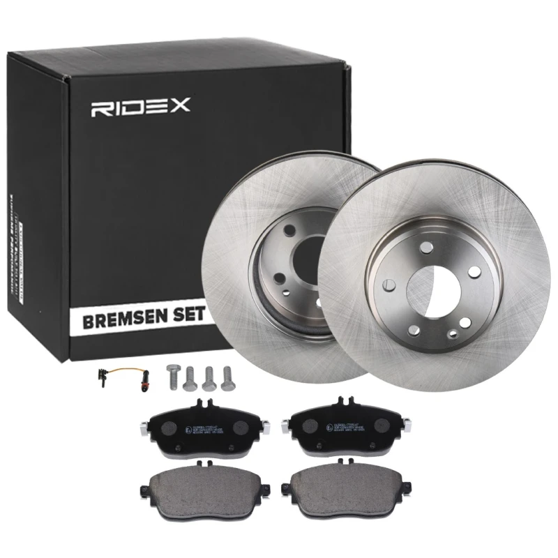 Image of RIDEX 3405B1523 Brake disc and pads set Front Axle, Brake Disc Type: Vented, incl. wear warning contact Brake Set,disc brakes (3405)