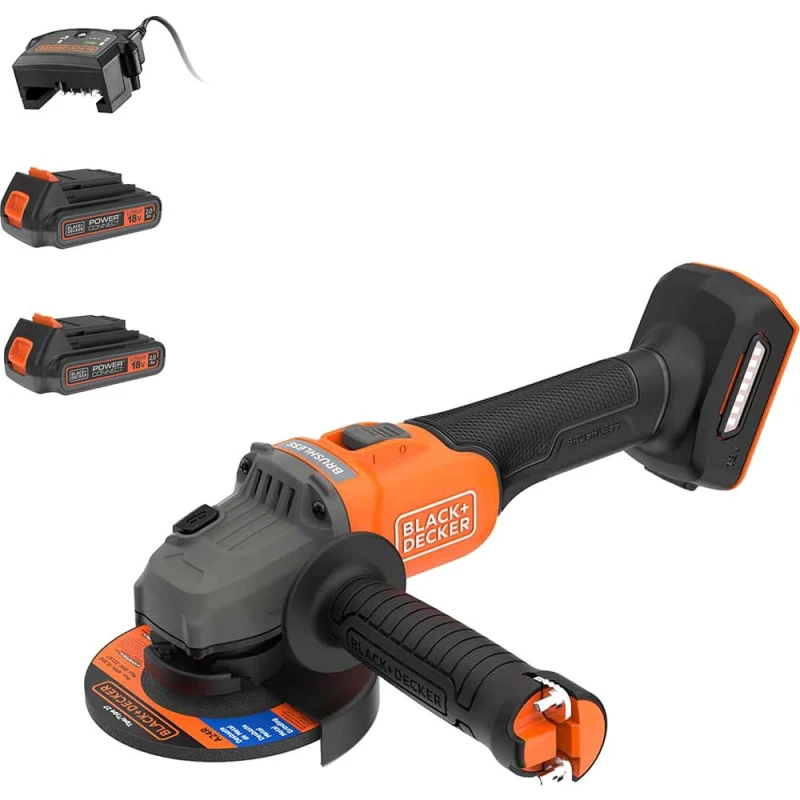 Image of Black and Decker BCG6L8 18v Cordless Brushless Angle Grinder 115mm BCG6L8D13 Batteries: 2 x 2ah Li-ion