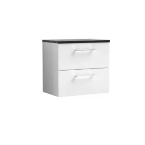 image of Nuie Arno 600mm Wall Hung 2 Drawer Vanity & Sparkling Black Laminate Top Gloss White