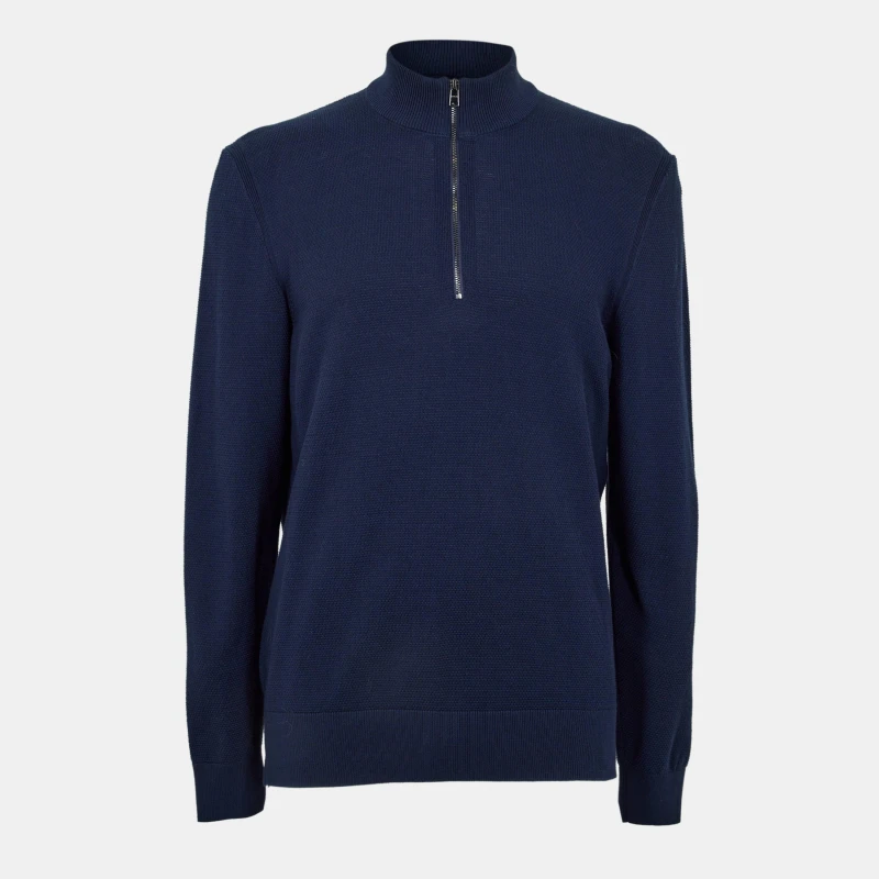 Image of Boss Mens HBB Ebrando Black Zipped Crew Neck Jumper Dark Blue 404 male Small
