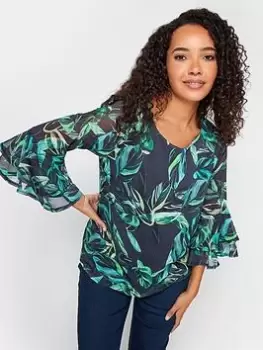 M&Co Floral Flute Sleeve Blouse, Black, Size 18, Women