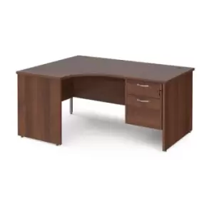 Image of Office Desk Left Hand Corner Desk 1600mm With Pedestal Walnut Top And Panel End Leg 1200mm Depth Maestro 25 MP16ELP2W