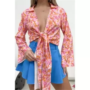 Image of I Saw It First Pink Sheer Wrap Front Shirt - Pink