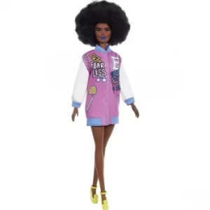Image of Barbie Doll Fashionistas #156 Curly Brunette Hair Letterman Jacket