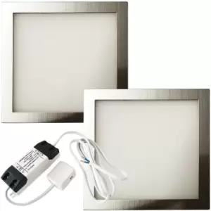 Image of 2x BRUSHED NICKEL Ultra-Slim Square Under Cabinet Kitchen Light & Driver Kit - Natural White LED