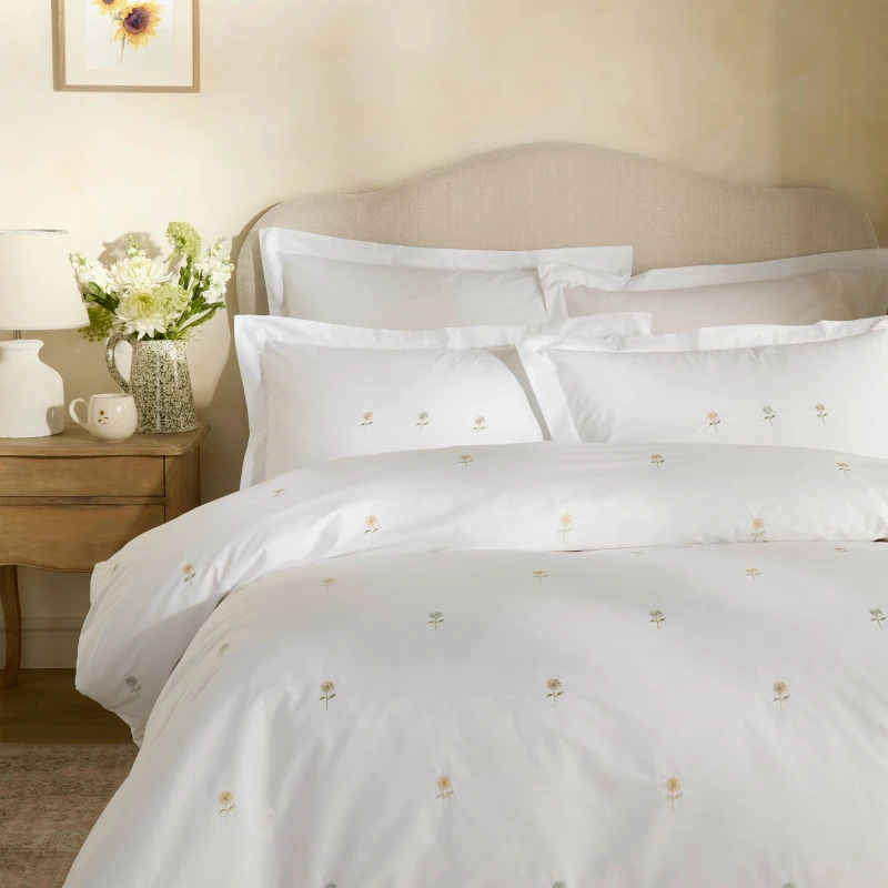 Image of Sophie Allport Embroidered Sunflowers Duvet Cover Bedding Set White