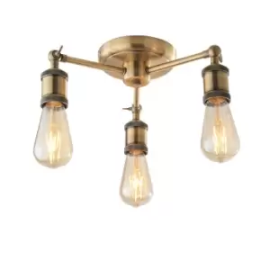 Image of Hal Multi Arm Lamp Semi Flush Ceiling Lamp, Antique Brass Plate