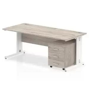 Image of Impulse 1800 x 800mm Straight Office Desk Grey Oak Top White Cable