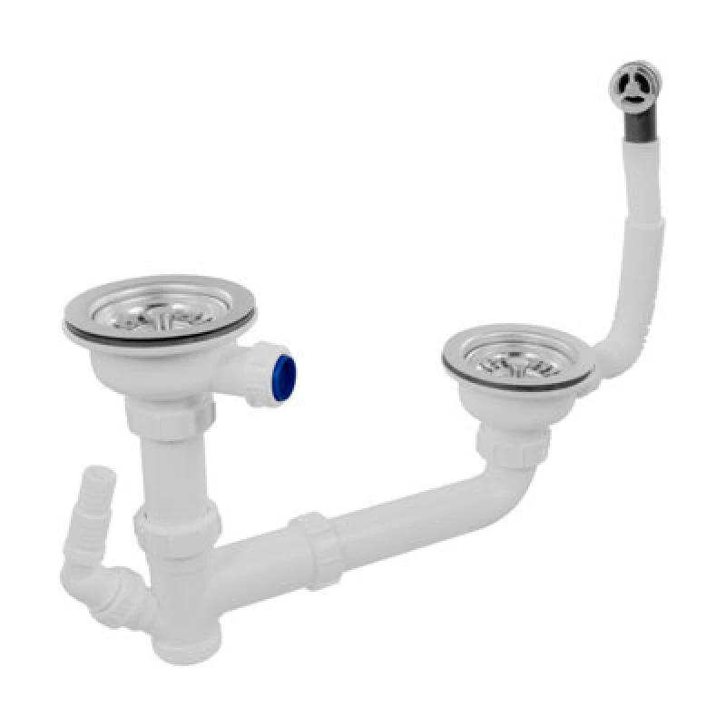 Image of Mcalpine Sk2-Bws Kitchen Sink Waste Kit With 2 Basket Strainer Wastes (No Trap), Dual Bowl Compatible, Waste Kit For Kitchen Sinks