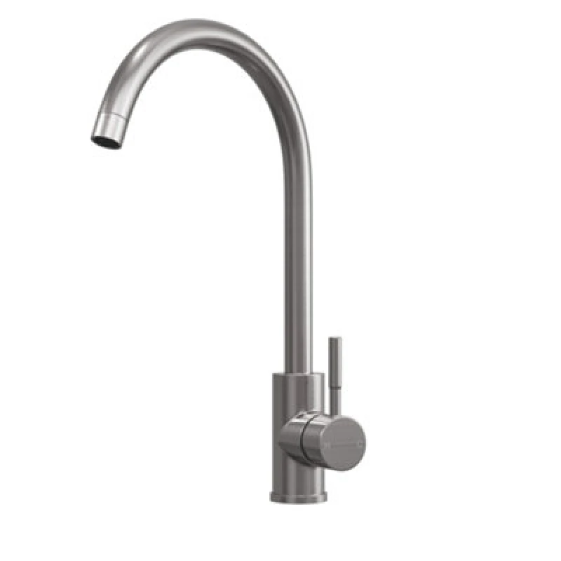 Image of Balterley Round Kitchen Sink Mixer Tap, Top Fix Installation, Brushed Steel in Grey Grey Unisex