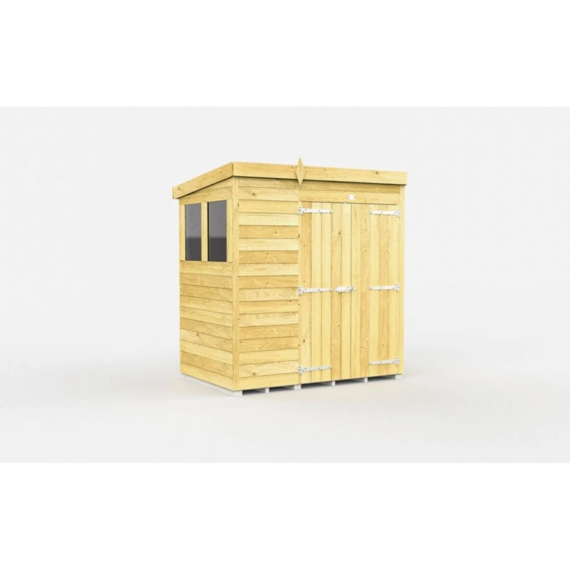 Image of Buttercup Farm 6 x 4 Feet Pent Shed - Double Door W/ Windows - L118 x W185 x H201cm in Brown Brown Unisex