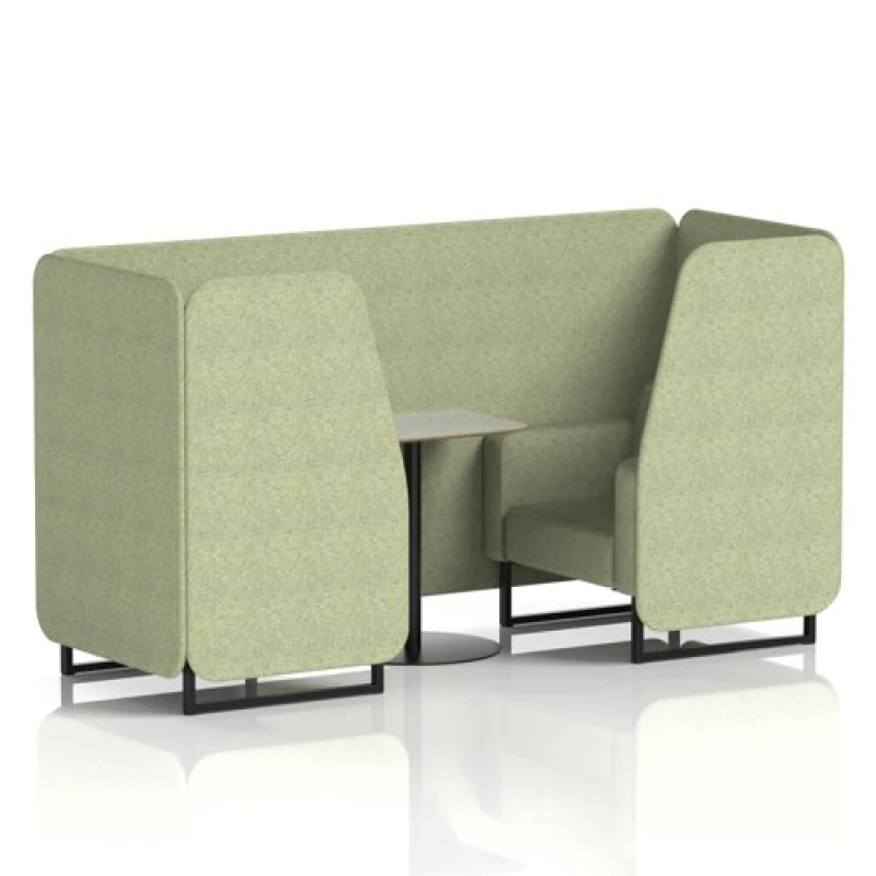 Image of Brixworth 2 Seater Office Booth with Front Panel - Black Legs and Grey Table with Black Leg in Rivet Fabric - Burnish Panels and Sofa