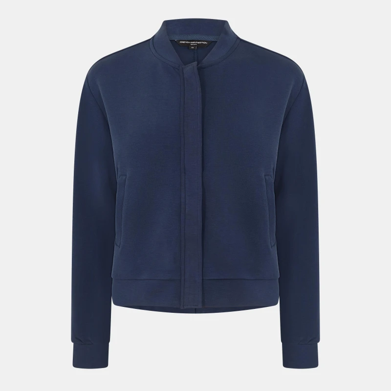 Image of French Connection Wren Zip Through Bomber Jacket - Blue Blue 8
