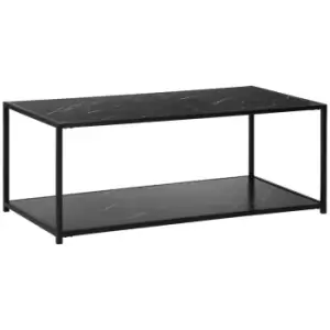 image of Homcom Coffee Table Centre Table With Faux Marble Top 2-tier Storage Black