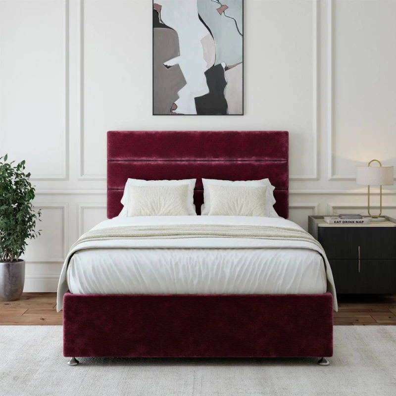 Image of Bedmaster Bedmaster Chenille 4 Drawer Divan Base And Square Headboard in Aubergine Size: Small Double Aubergine Small Double Unisex 9501442453856