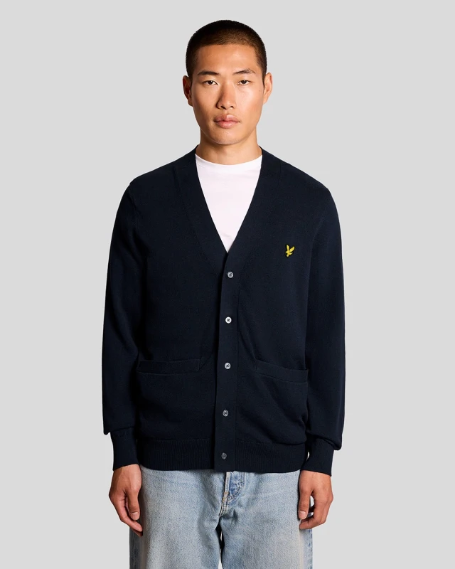 Image of Lyle & Scott Mens Cotton V-Neck Cardigan in Navy