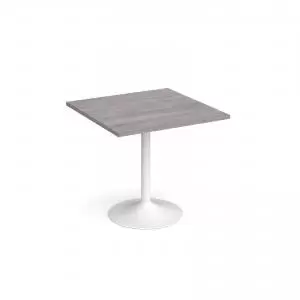 image of Genoa square dining table with white trumpet base 800mm - grey oak