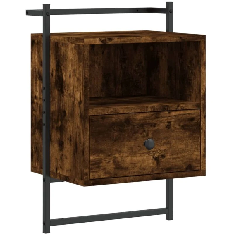 Image of Vidaxl Bedside Cabinet Wall-mounted Smoked Oak 40X30X61cm Engineered Wood, Brown 833437