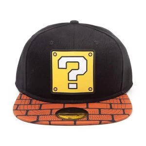 image of Nintendo - Super Mario Bros. Question Mark Patch with Brick Brim Snapback Baseball Cap (Black/Brown)