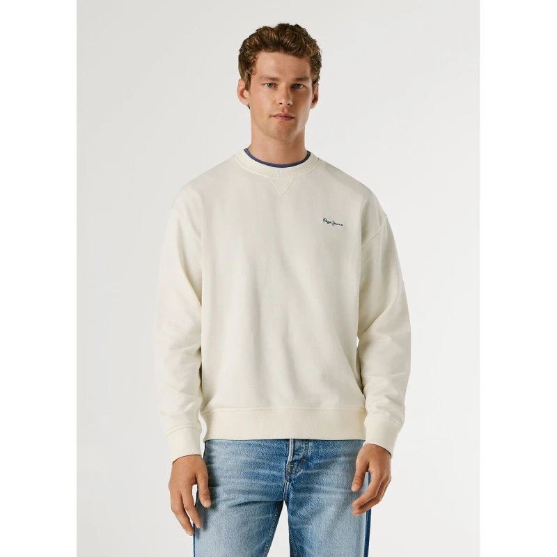 Image of Pepe Jeans Geo Crew Neck Sweatshirt Off-White Cotton L