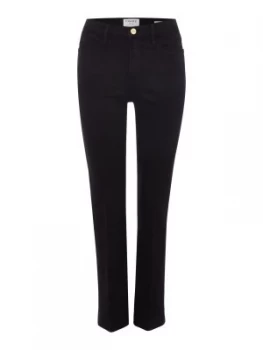 Frame High Waist Straight Leg Jeans in Film Noir Black