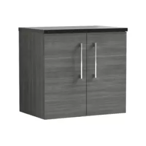 Image of Arno Anthracite 600mm Wall Hung 2 Door Vanity Unit with Sparkling Black Laminate Worktop - ARN523LSB - Anthracite - Nuie