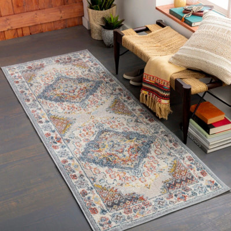 Image of Livabliss Vintage Oriental Boho Grey Jade Runner Rug 80 X 220 Cm - Easy Care, Non Shedding, Ideal For Hallway Or Beside The Bed