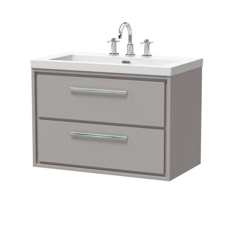 Image of Balterley Wall Hung 2-Drawer Bathroom Vanity with Fireclay Basin, Grey, 800mm in Grey Grey Unisex