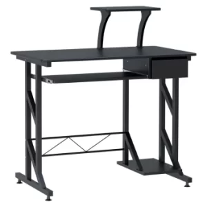 Image of HOMCOM Computer Desk with Sliding Keyboard Tray Drawer and Host Box Shelf Home Office Workstation (Black)