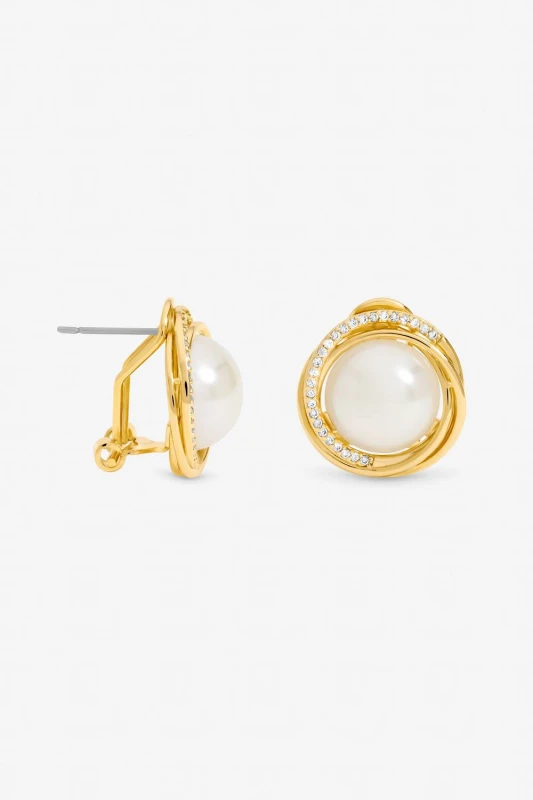 Image of Jon Richard Womens Gold Plated Crystal Halo & Pearl Clip Earrings Gold Female One Size