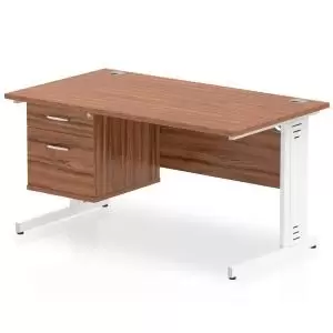 Image of Impulse 1400 Rectangle White Cable Managed Leg Desk WALNUT 1 x 2