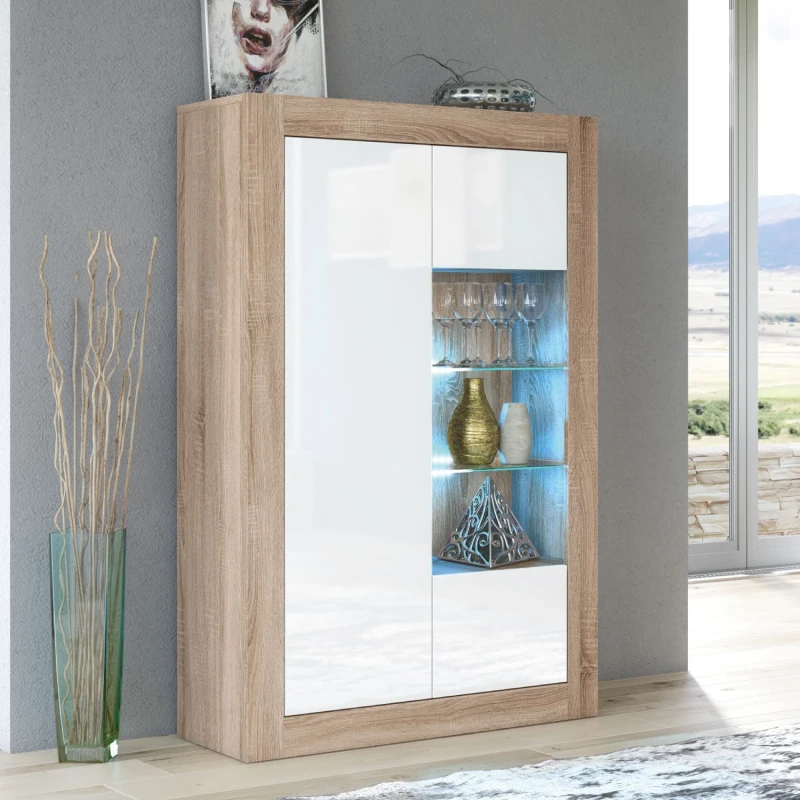 Image of Creative Furniture Arcadia Display Cabinet 140cm - A Compact and Sleek Cabinet with Glass Shelves and LED Lights Light Oak