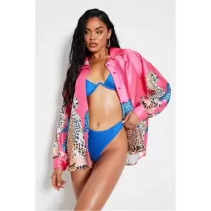 Image of I Saw It First Pink Satin Leopard Printed Button Through Shirt - Pink