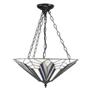 image of Astoria 3 Light Large Ceiling Pendant Dark Bronze, Tiffany Style Glass, E27