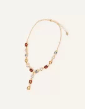 Image of Accessorize Womens Mixed Gem Y-Chain Necklace
