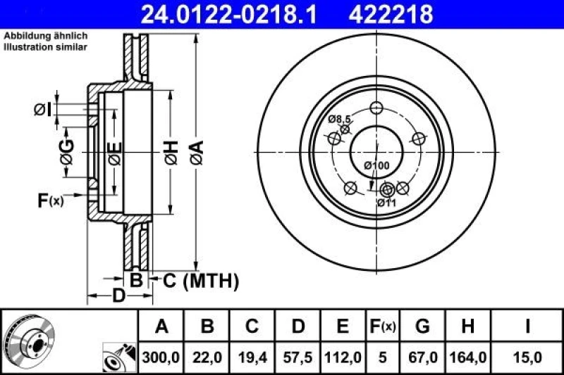 Image of ATE 24.0122-0218.1 Brake disc Vented, Coated, Alloyed/High-carbon Brake Disc (82)