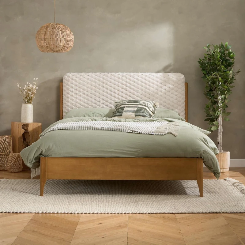 Image of Birlea Hatti White and Oak Fabric Bed frame - 4ft6 Double