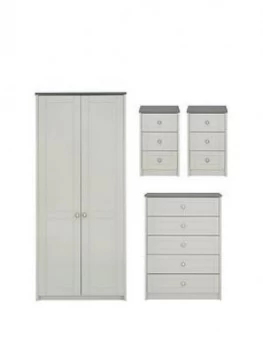 image of Alderley Ready Assembled 4 Piece Package - 2 Door Wardrobe, Chest Of 5 Drawers And 2 Bedside Chests