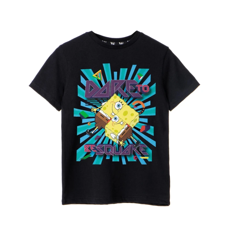 Image of (13-14 Years) SpongeBob SquarePants Short Sleeved T-Shirt (Boys Black)