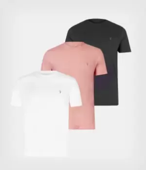 Image of AllSaints Mens Tonic Crew T-Shirt 3 Pack, Pink/White/Black, Size: M