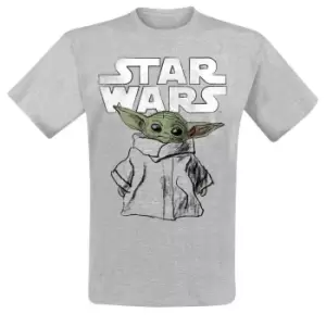 Image of Star Wars: The Mandalorian Womens/Ladies The Child Sketch Boyfriend T-Shirt (M) (Heather Grey)