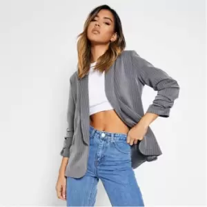 Image of I Saw It First Pinstripe Ruched Sleeve Blazer - Grey