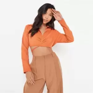 image of Missguided Wrap Front Crop Blouse - Orange