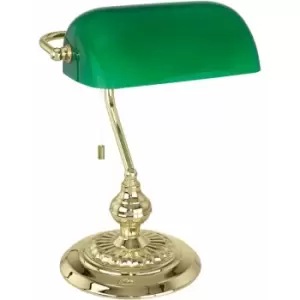 Image of Table Lamp Colour Brass Shade Green Glass Painted Pull Switch Bulb E27 1x60W
