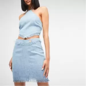 image of Missguided Co Ord Boucle Frayed Hem Mini Skirt - Blue