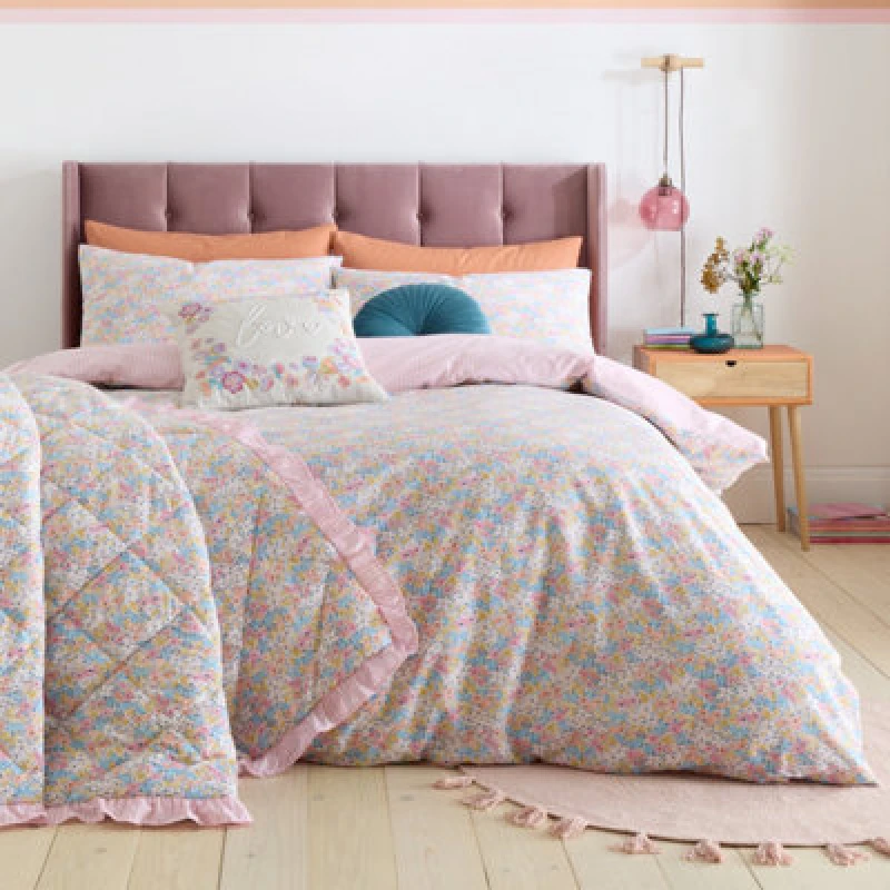 Image of Catherine Lansfield Darcy Floral Reversible Duvet Cover Bedding Set Pink
