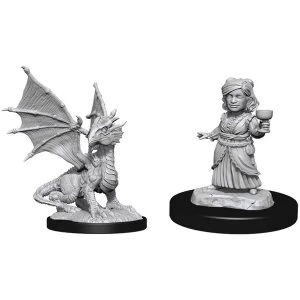 D&D Nolzur's Marvelous Miniatures (W13) Silver Dragon Wyrmling & Female Halfling