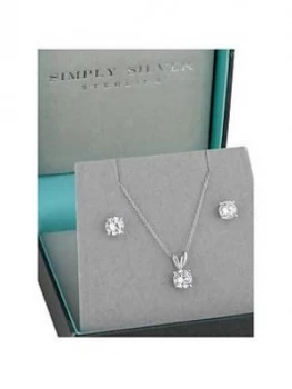 image of Simply Silver Cubic Zirconia Classic 6mm Round Solitaire Pendant and Earrings Set, One Colour, Women