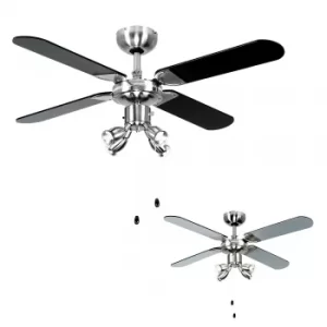 Image of Scimitar 4 Way 42 Ceiling Fan in Brushed Chrome and Black