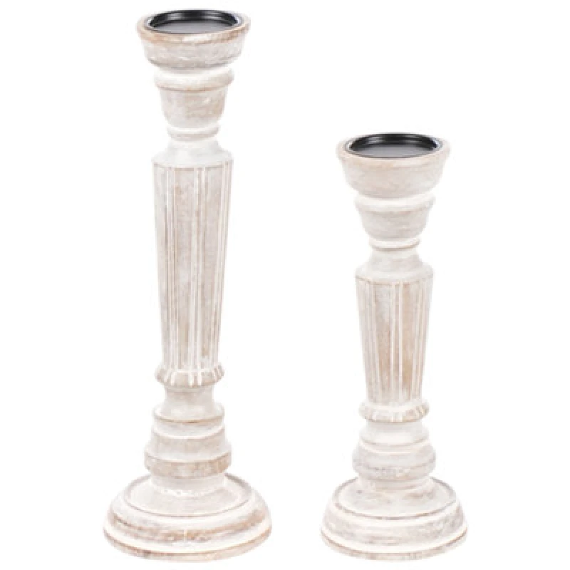 Image of Beliani Set Of 2 Candle Holders Darwa Mango Wood 30/40 Cm Light Brown